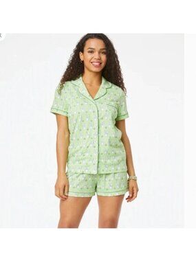 NWOT Roller Rabbit Women's Green Mint Lucky Bunny Polo Pajamas LARGE Limited